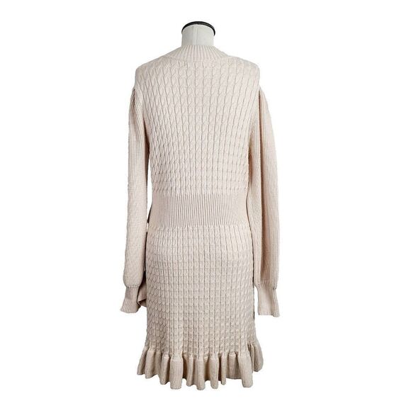 Flat White Urban Outfitters Sweater Dress L Cream Cable Knit Ruffle Pullover - Picture 3 of 8